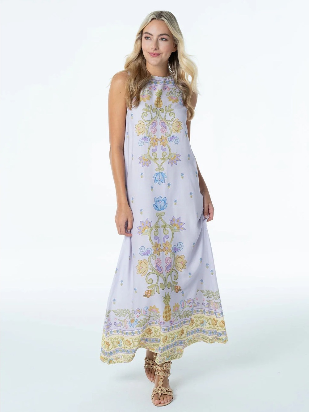 Sleeveless Pastel Floral Stephe Maxi Dress - Lavender
